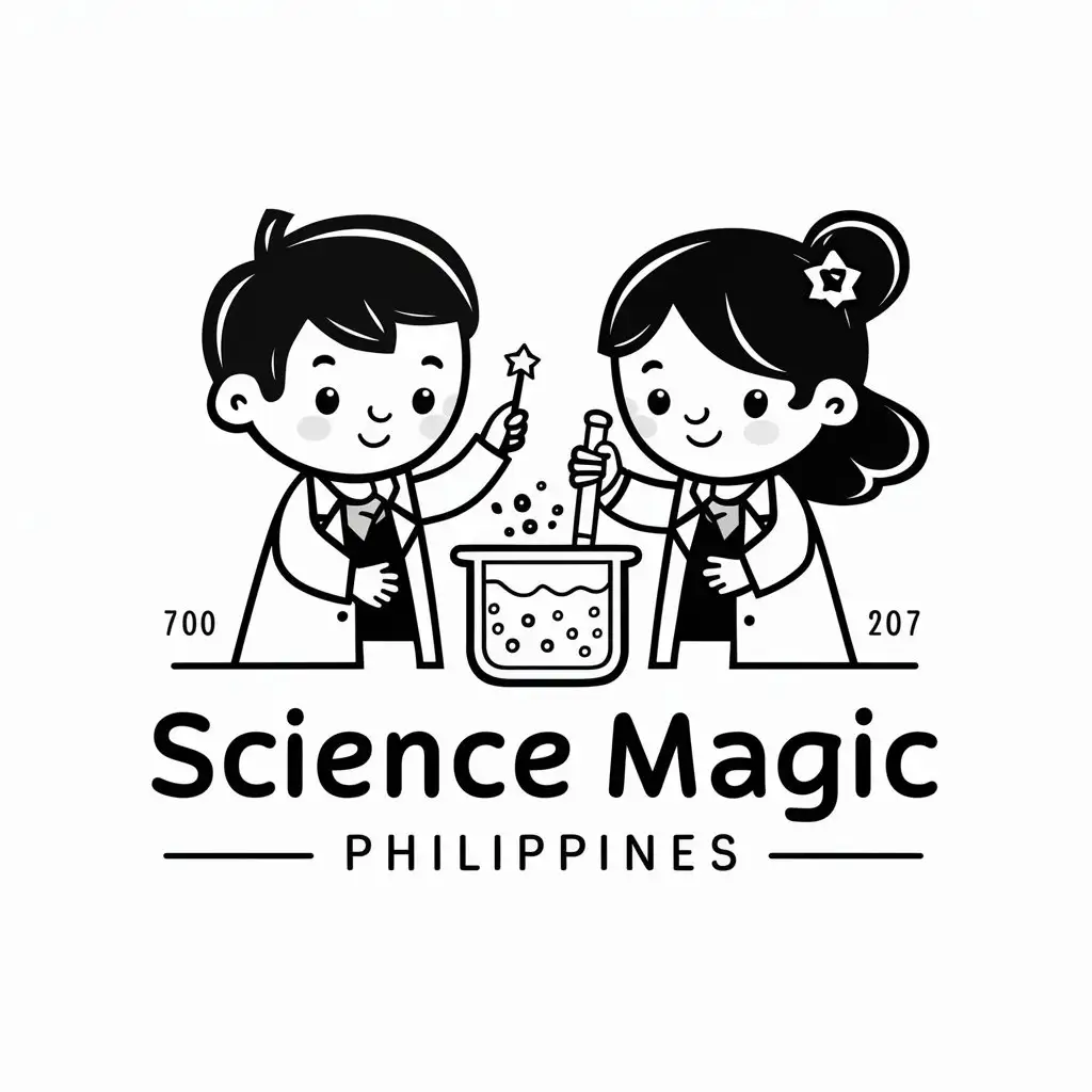 a logo design,with the text "science magic philippines", main symbol:cute boy and girl laboratory magic,complex,be used in Entertainment industry,clear background