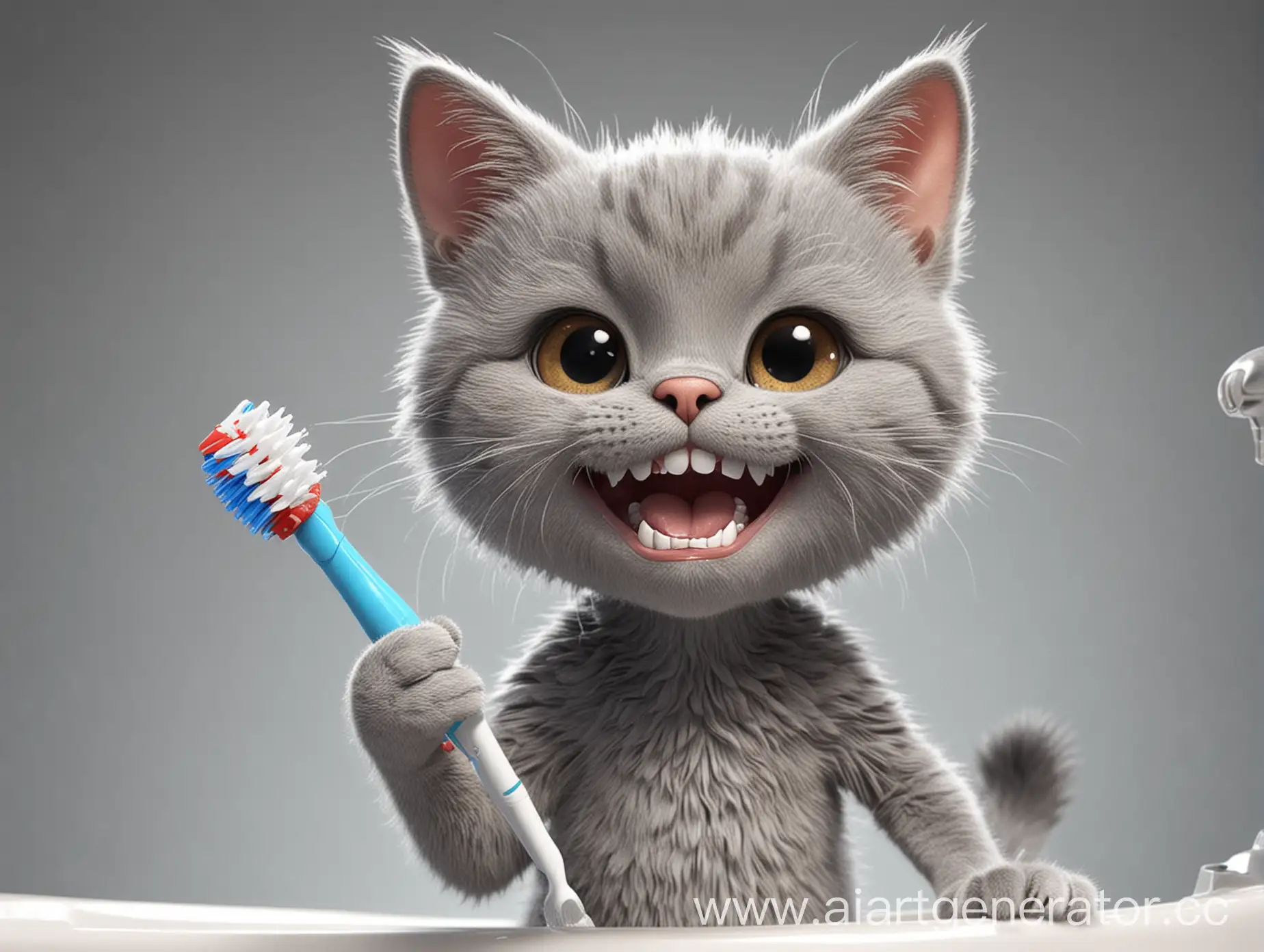 Cartoon-Cat-Using-Toothbrush-for-Teeth-Cleaning