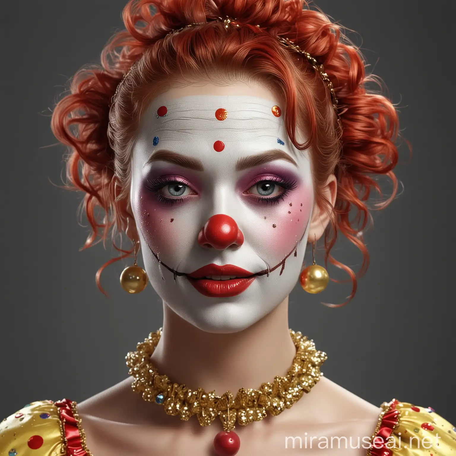 Realistic Clown Woman with Glittering Face