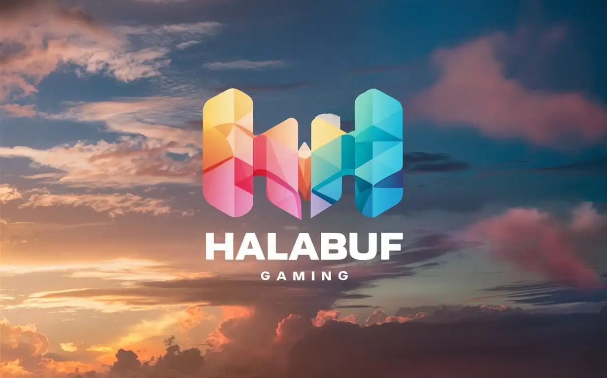 лого HALABUF GAMING на фоне неба,разноцветные цвета ,4к 