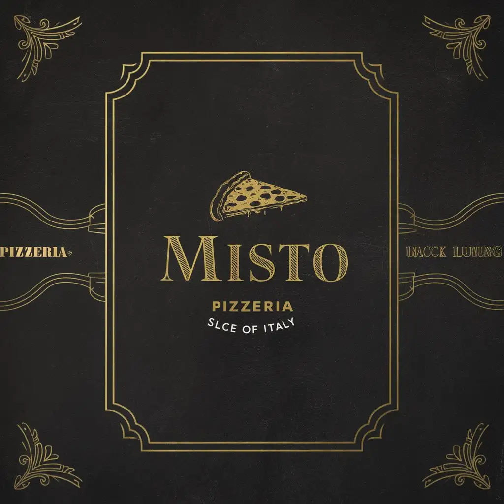 Misto Pizzeria, Menu, Black Menu, Gold Vintage menu, Classic menu, Elegant menu, Sketched design menu Slogan, Slice of Italy, Pizzeria Menu, A4,