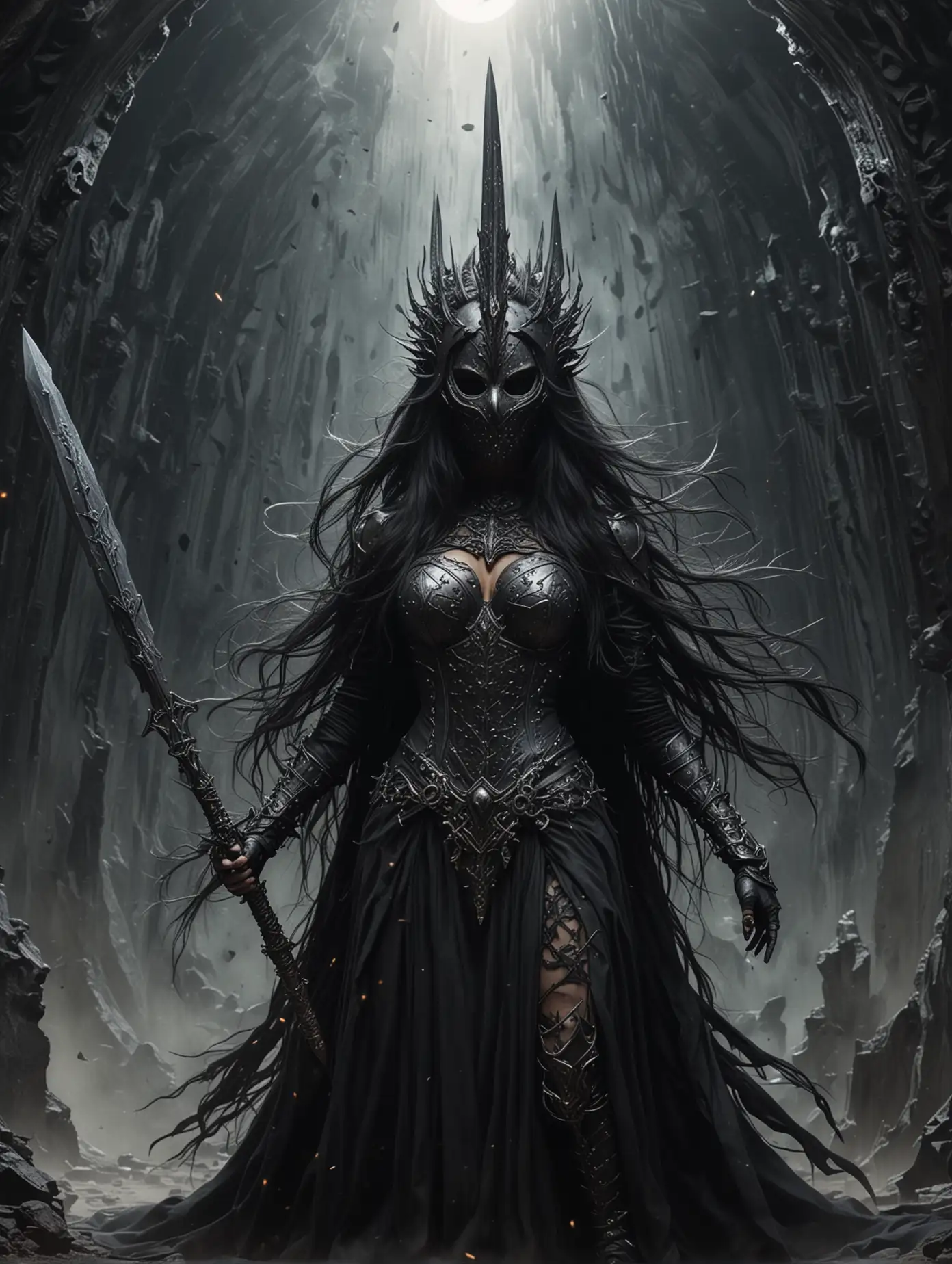 Mysterious-Warrior-Woman-Standing-Against-Cosmic-Abyss