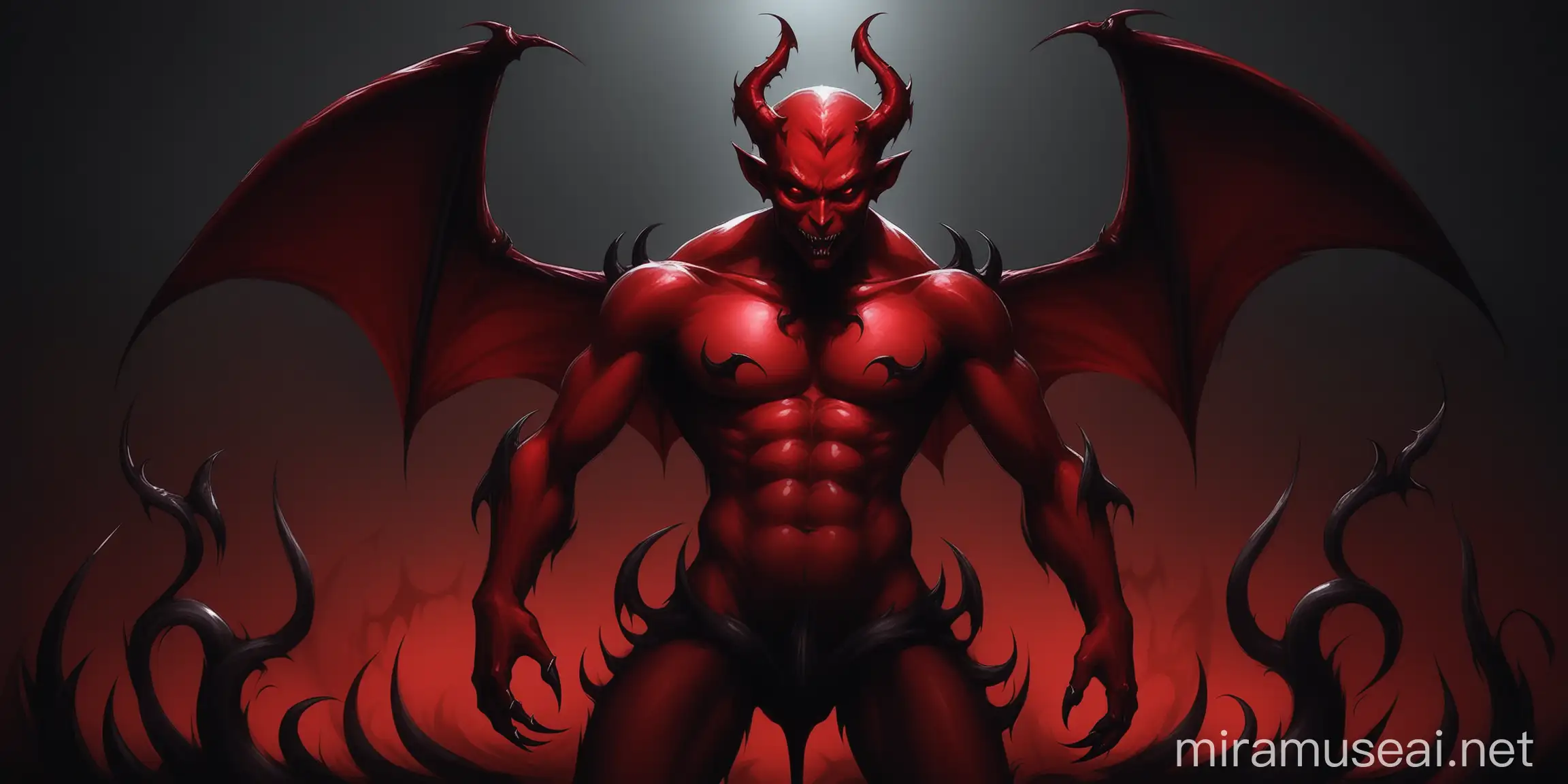 Sinister HumanDevil Hybrid in Fiery Red and Shadowy Darkness
