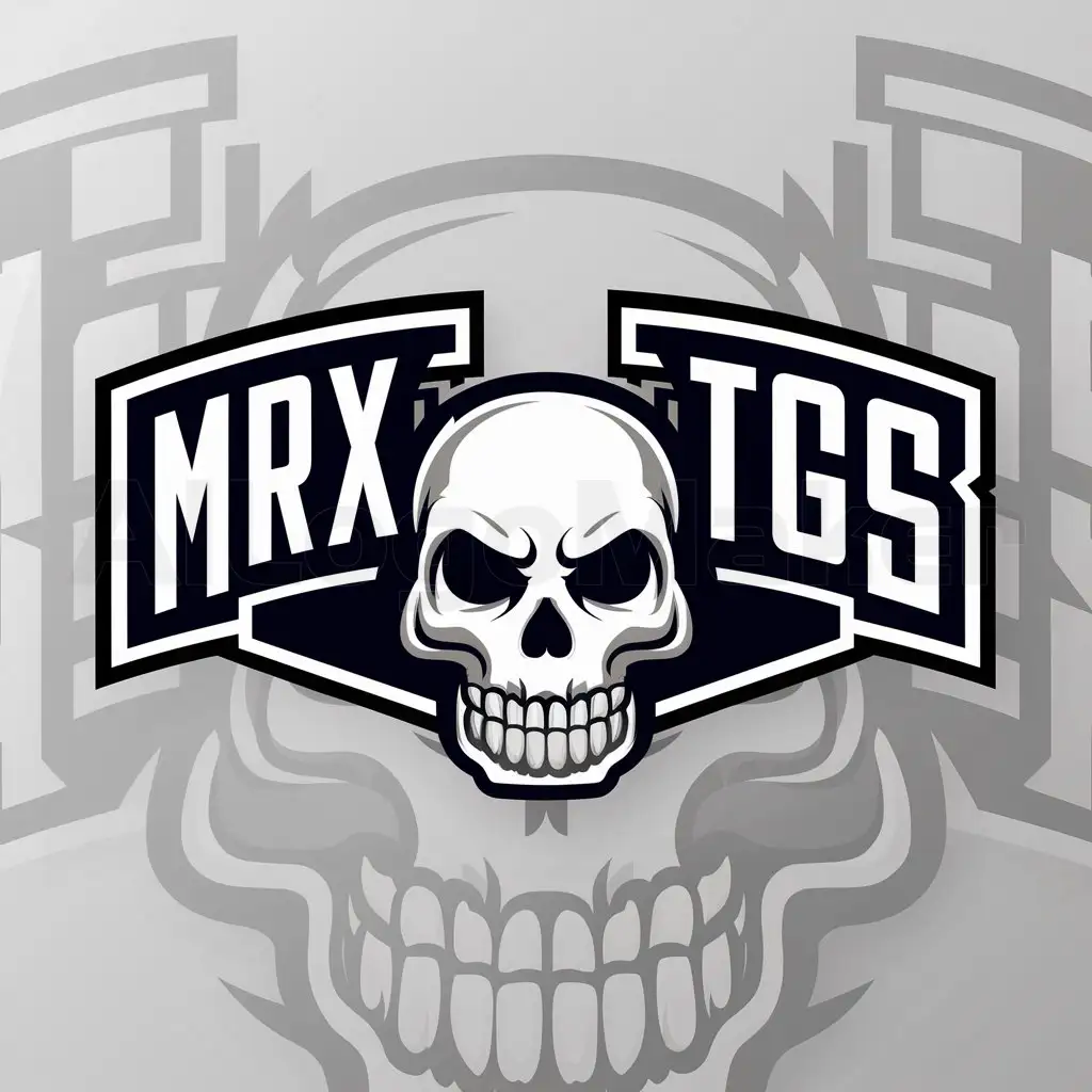 a logo design,with the text "MRX-TGS", main symbol:Skull,Moderate,be used in Gaming industry,clear background