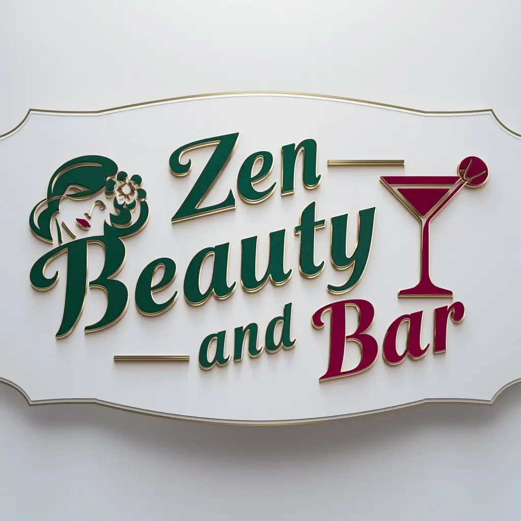 a logo design,with the text "ZEN beauty and bar", main symbol:create a Vintage logo with 2D raised letters for beauty and bar. preferred colors should include green, magenta, and gold. must be a logo on white signboard mockup,Moderate,clear background