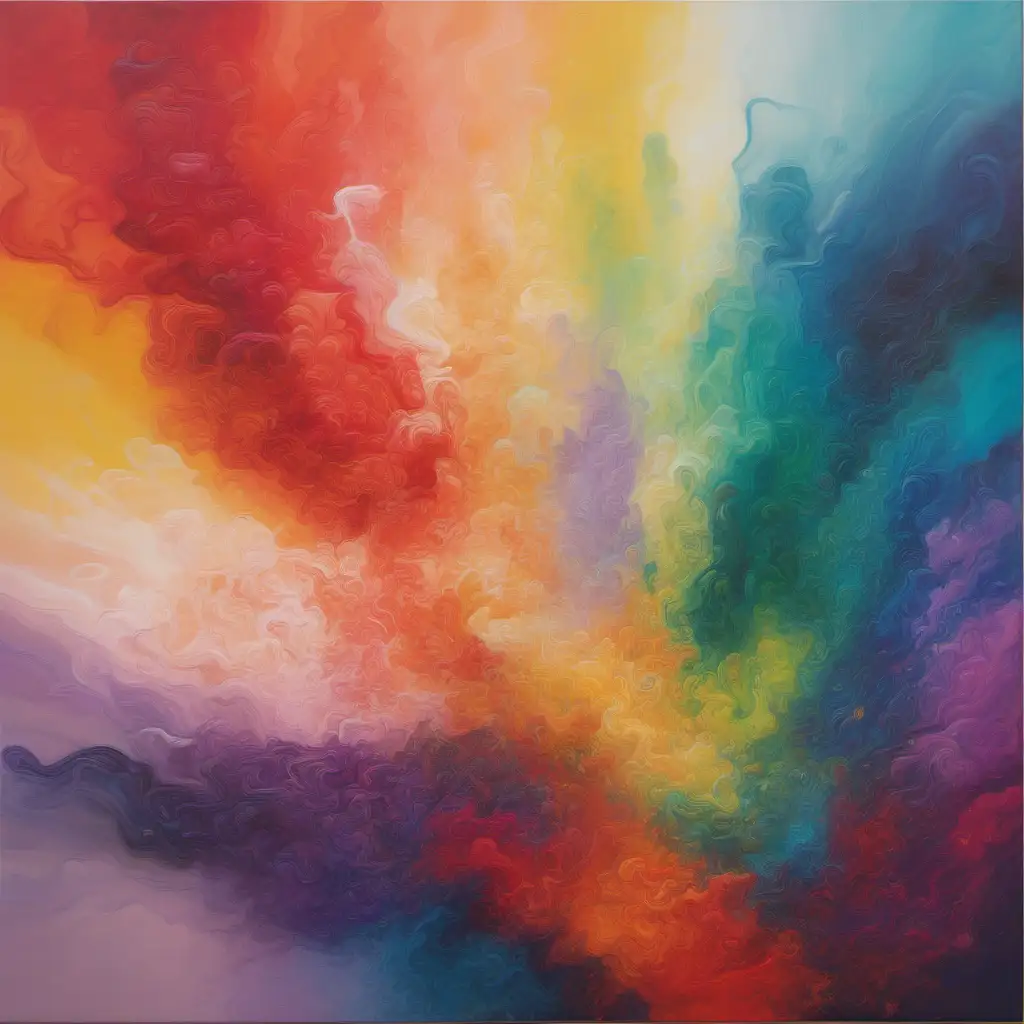 A painting of the soft, random blending of vibrant colors