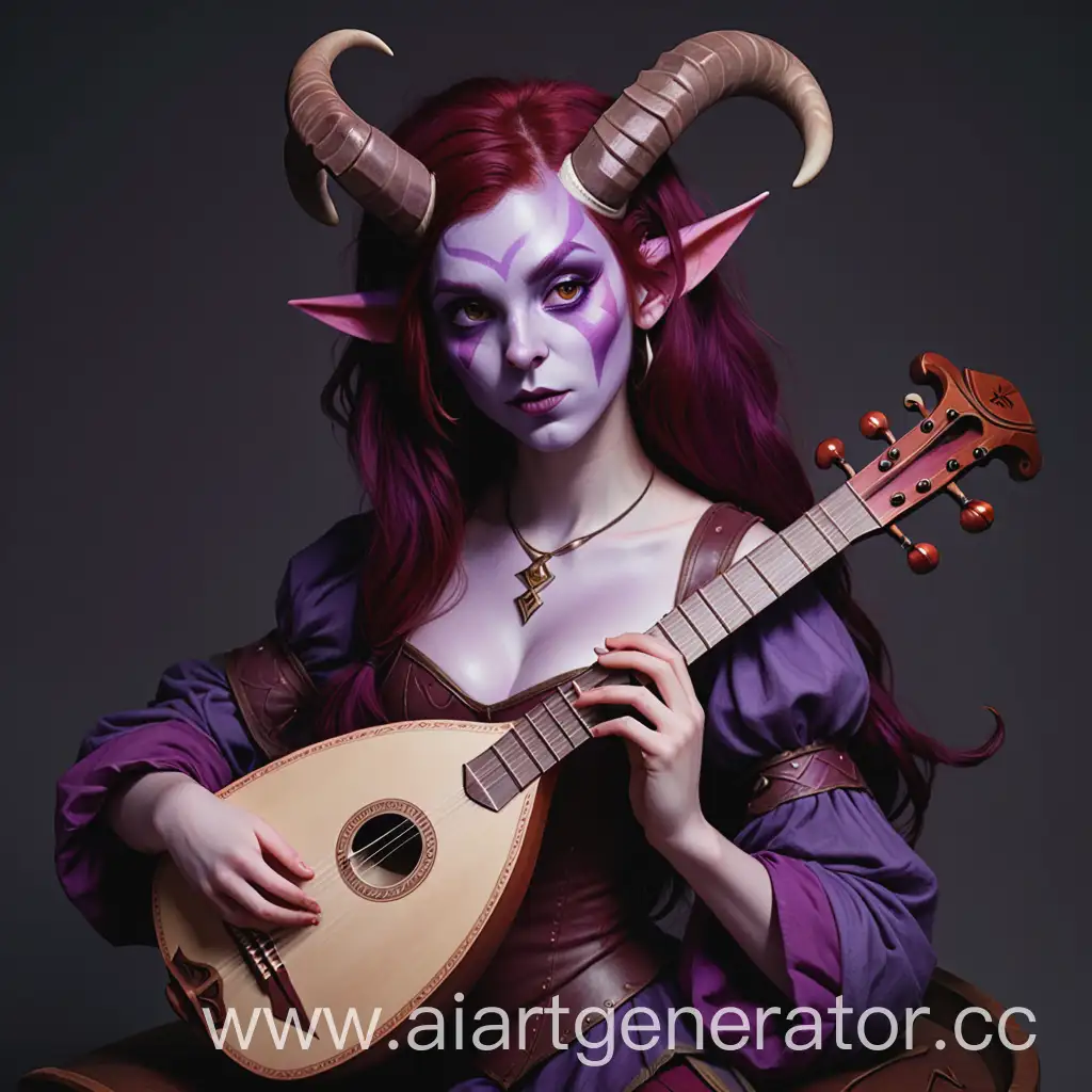 Fantasy-Bard-Girl-with-Dark-Red-Hair-and-Purple-Skin-Playing-Lute
