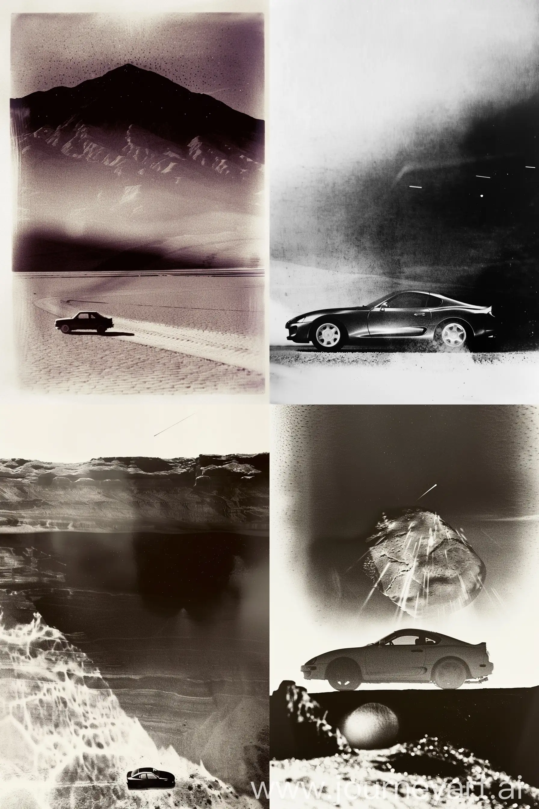 Monochrome-Supra-in-Desert-with-Giant-Cave-and-Meteor-Shower