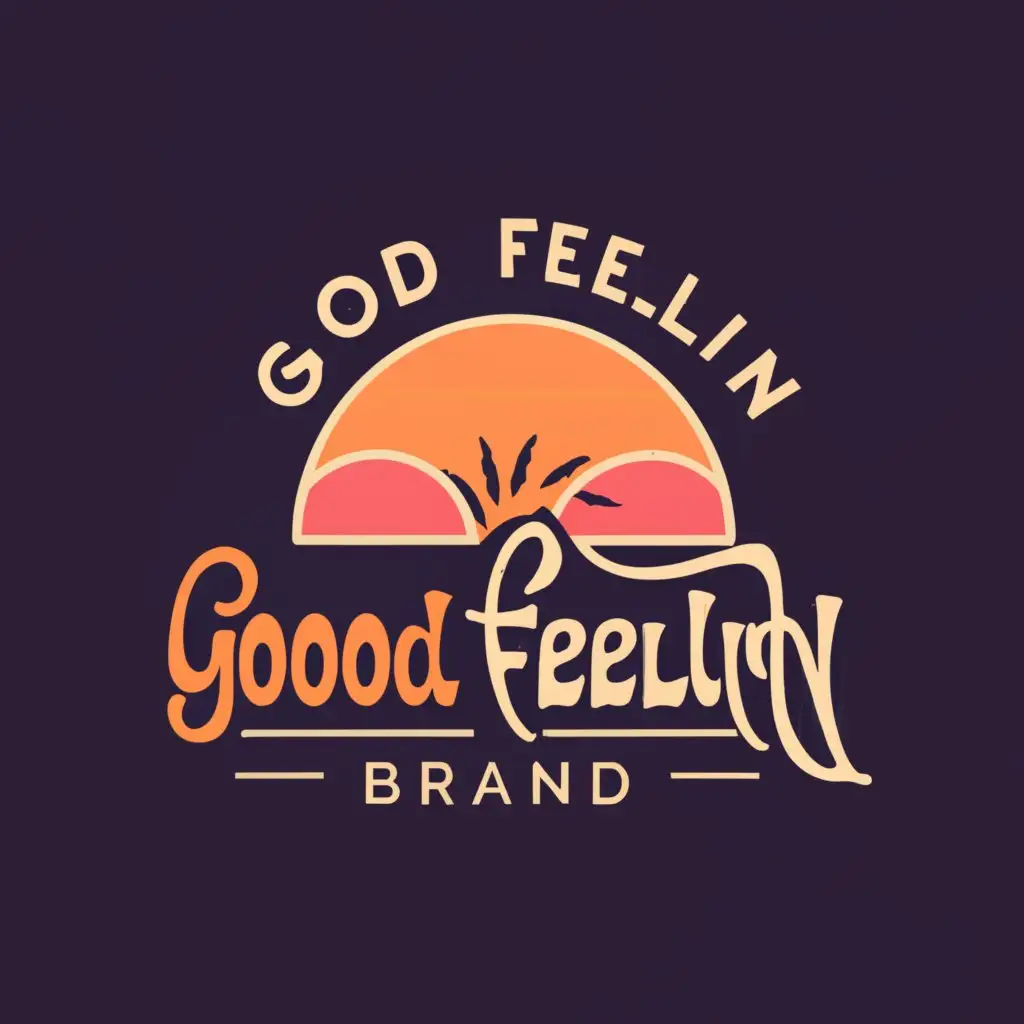 a logo design,with the text "Good Feelin Brand", main symbol:main symbol of the logo that is a sunset,Moderate,be used in Travel industry,clear background