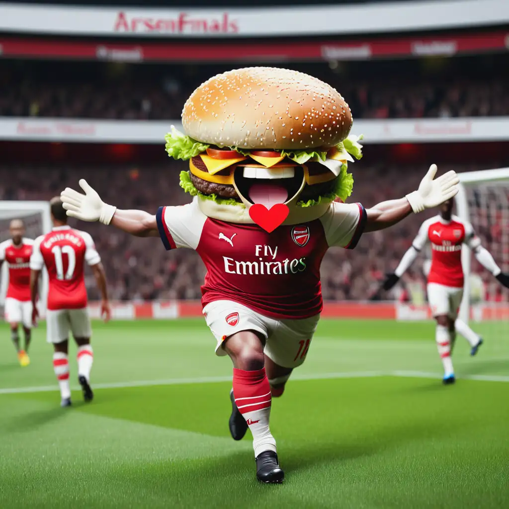 Happy Hamburger Scoring Goal in Arsenal Shirt