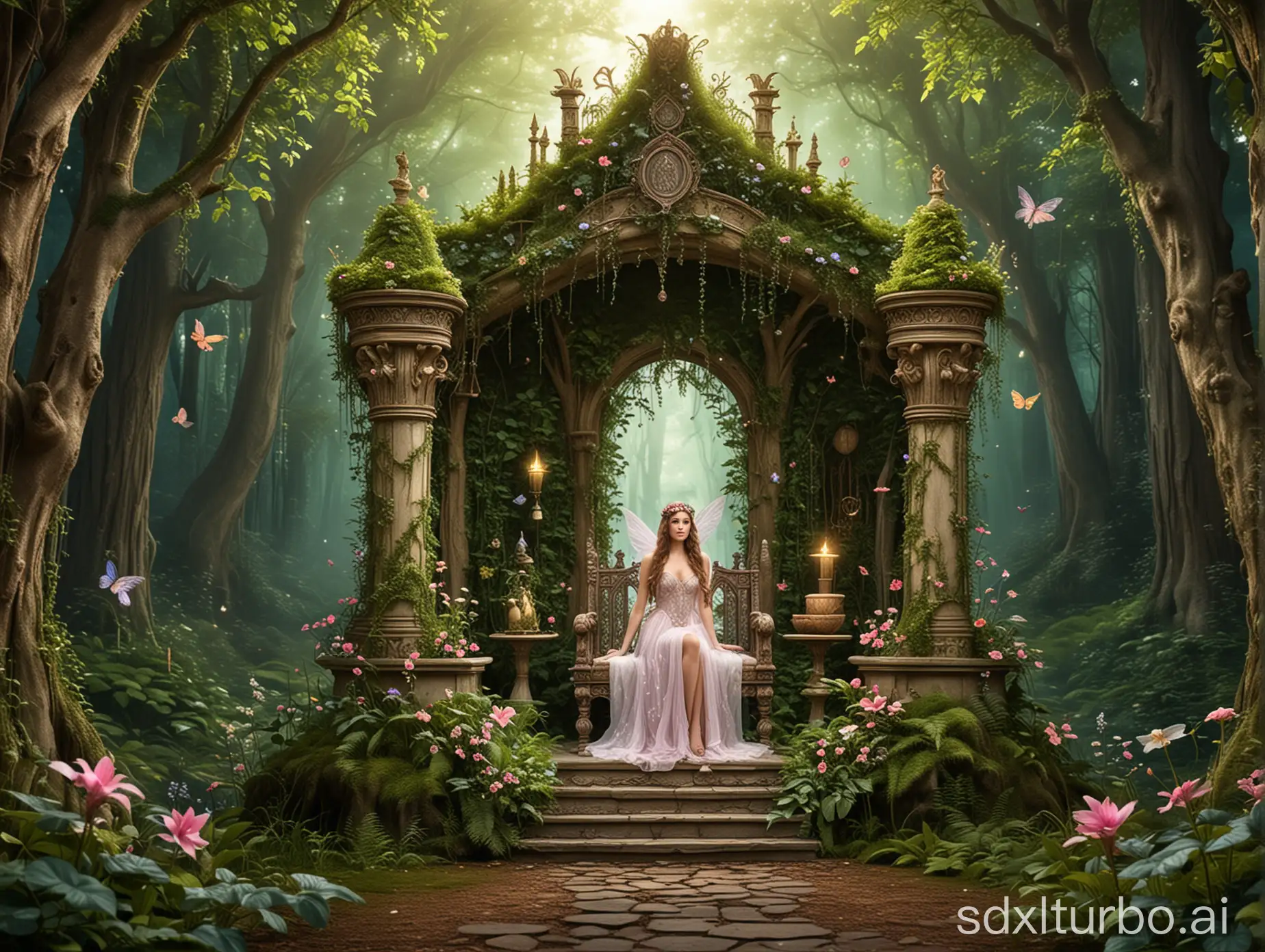 Enchanted Forest Fairy Palace with Beautiful Throne | SDXL Free Online