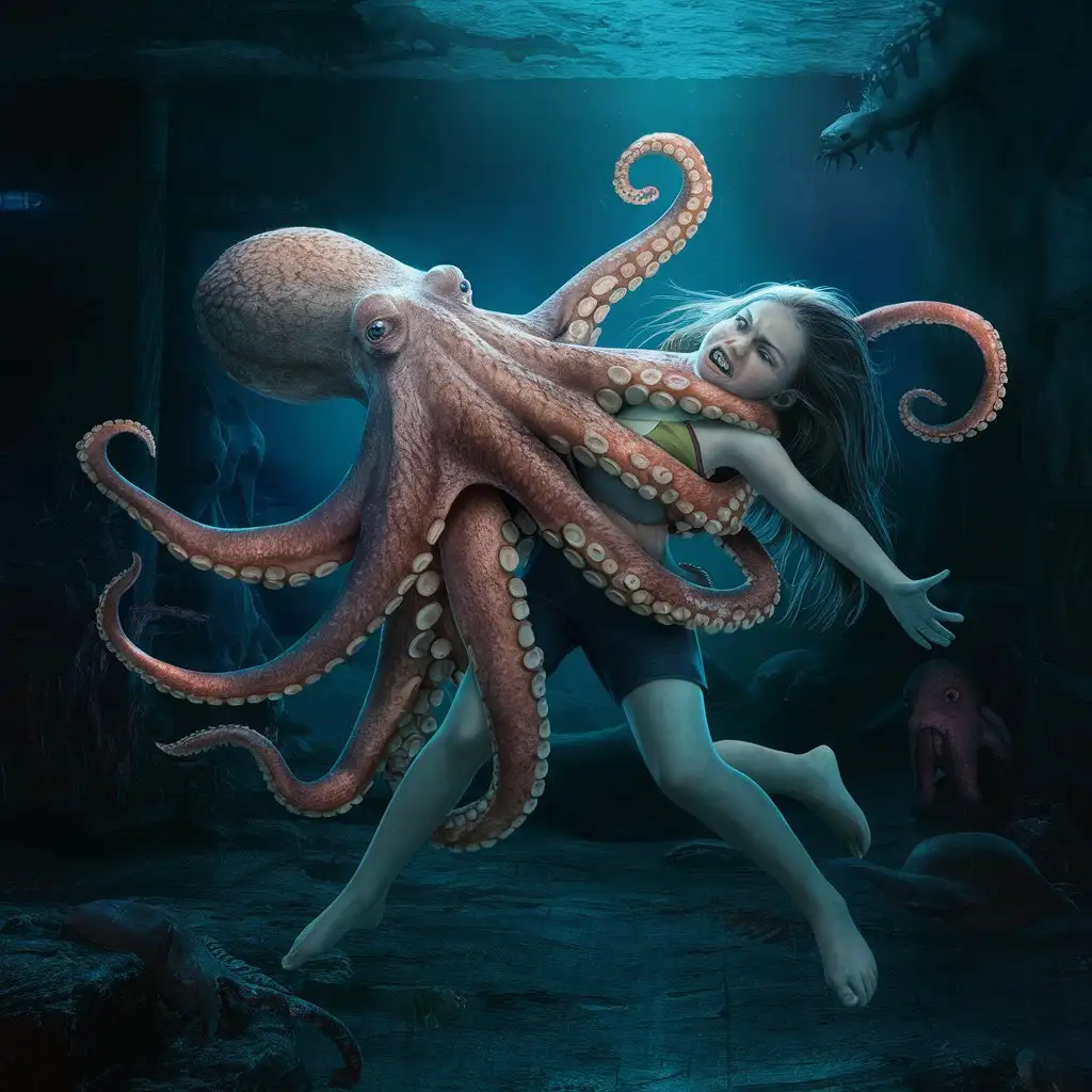 Underwater-Encounter-Girl-Facing-Octopus-Attack