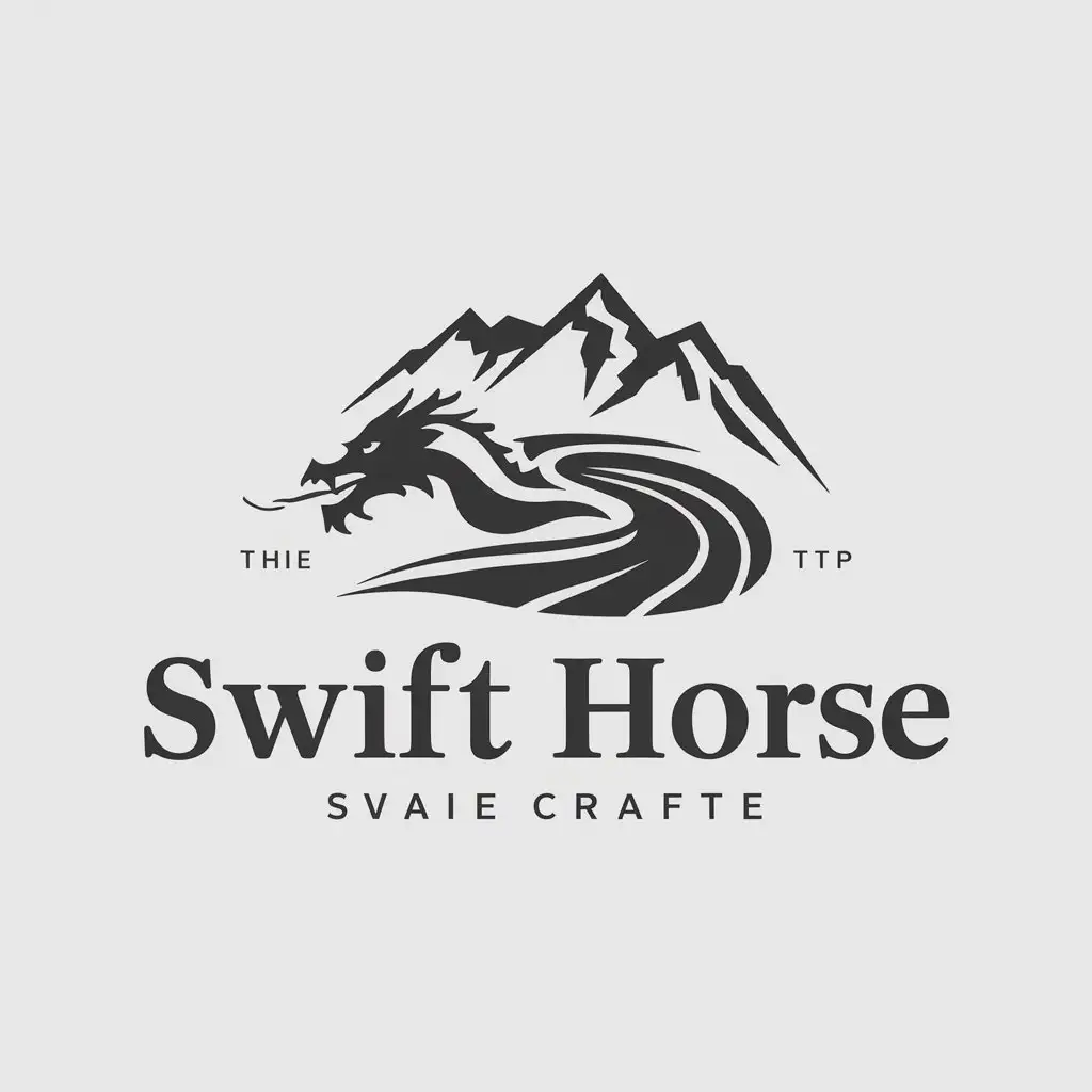 LOGO-Design-for-Swift-Horse-Dragon-River-Mountain-Range-Symbol-in-Moderate-Style