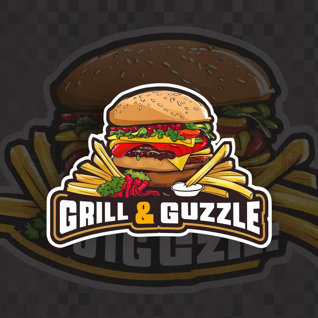 LOGO-Design-for-Grill-Guzzle-Delicious-Burger-and-Fries-Combo