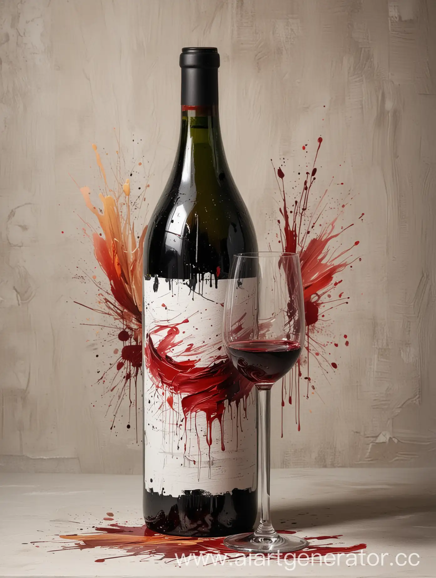 Elegant-Wine-Bottle-and-Glass-with-Stylish-Paint-Strokes