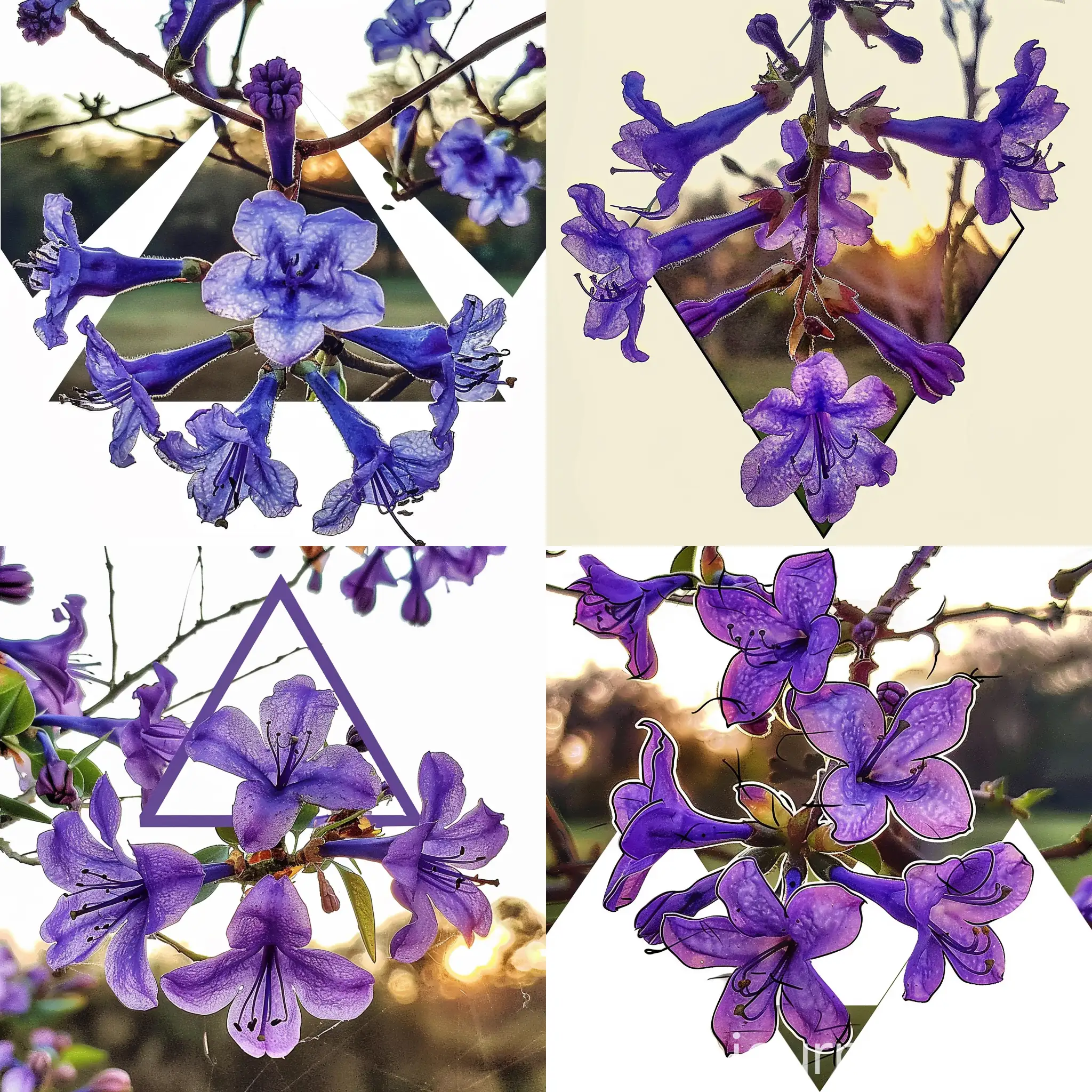 floral ornament of jacaranda flowers in triangles turned in four directions