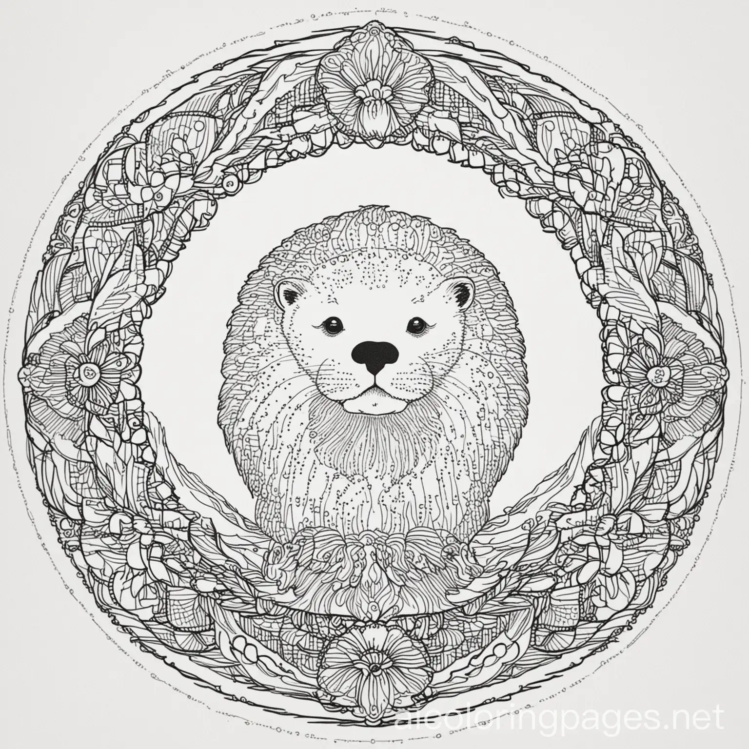 Otter-Mandala-Coloring-Page-with-Simple-Line-Art-on-White-Background