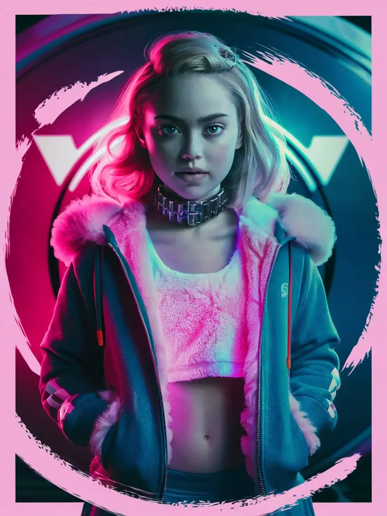 reality-tv, innocent cute 16yo siren teen femboy, hugging, fluffy fur-trim-tracksuit, choker, raver, fluffy-fleece-undershirt, hot, raver, raw image, joey king, badass filters and effects, character portrait by Adam Marczyński, a teen cyberpunk, still from alita, juno promotional image, an edgy teen assassin, neonpunk, brush-circle-image-frame-cutoff, blonde