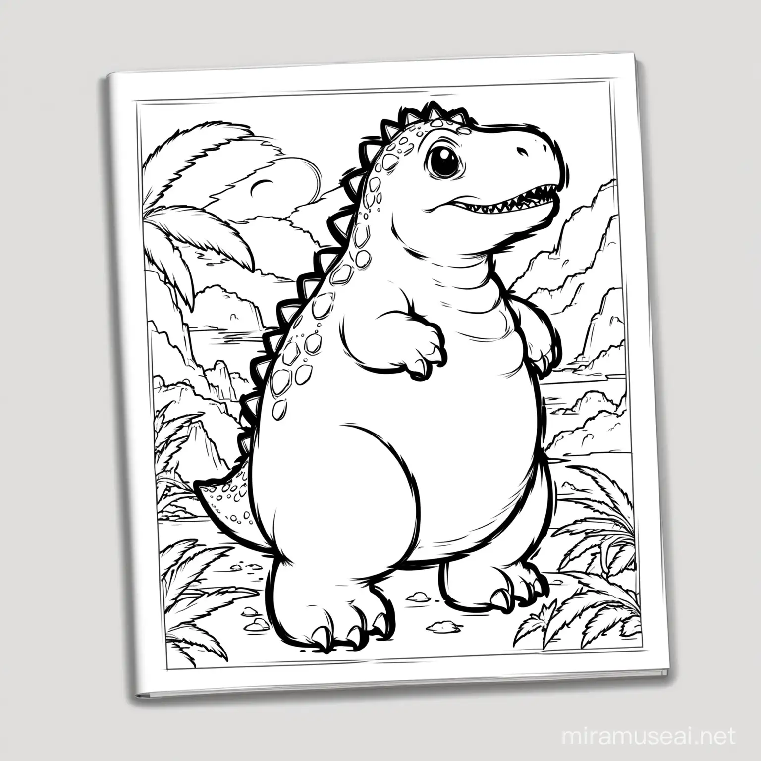 Chubby Dinosaur Coloring Book Playful Monochrome Outline