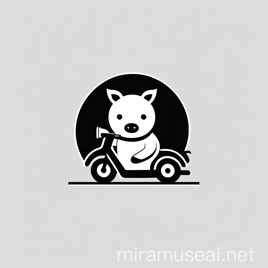 stylized minimal black and white logo of a pig on a moped