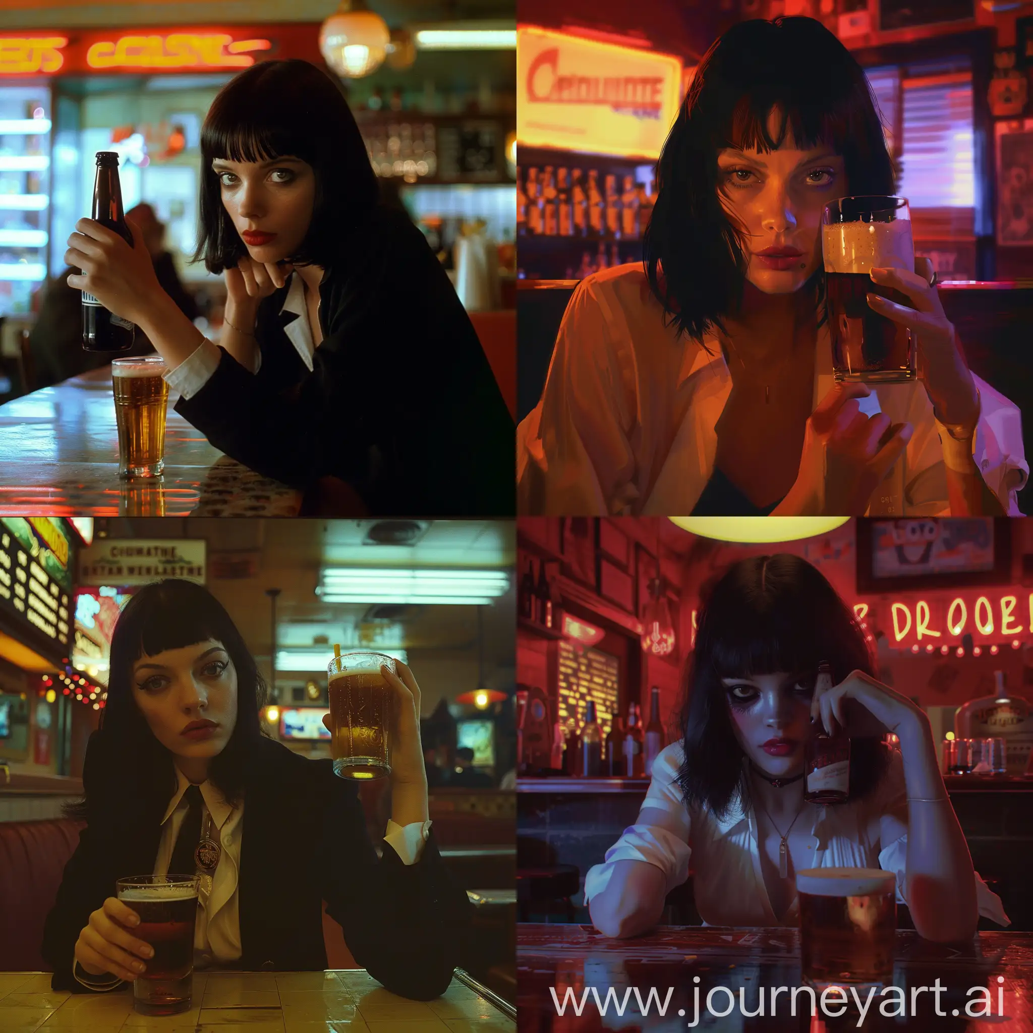 Mia-Wallace-Drinking-Beer-in-a-Snack-Bar-Criminal-Cinematic-Scene