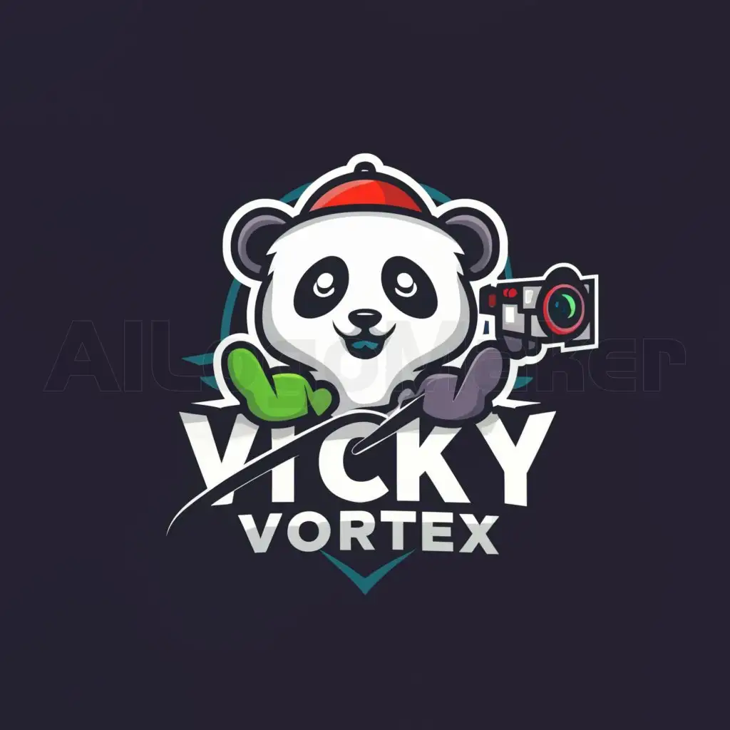 a logo design,with the text "Vicky Vortex", main symbol:panda using camera,Moderate,be used in Entertainment industry,clear background