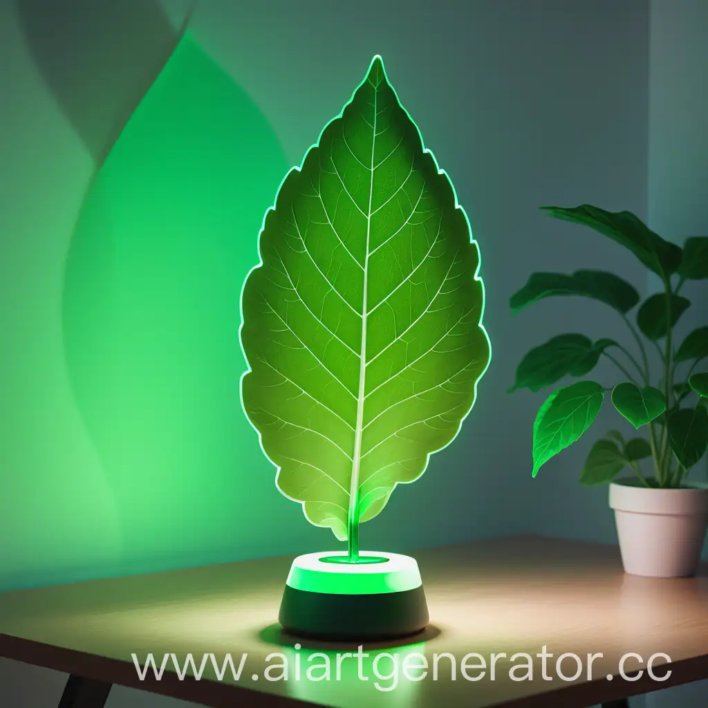 Smart-LeafShaped-Yandex-Alisa-Column-with-Green-Backlight-on-Table