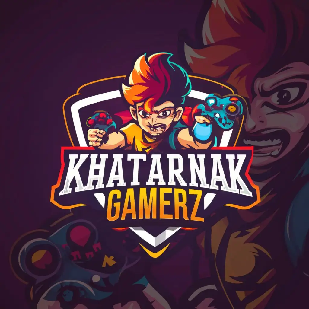 a logo design,with the text "Khatarnak Gamerz", main symbol:anime,Moderate,be used in gaming industry,clear background