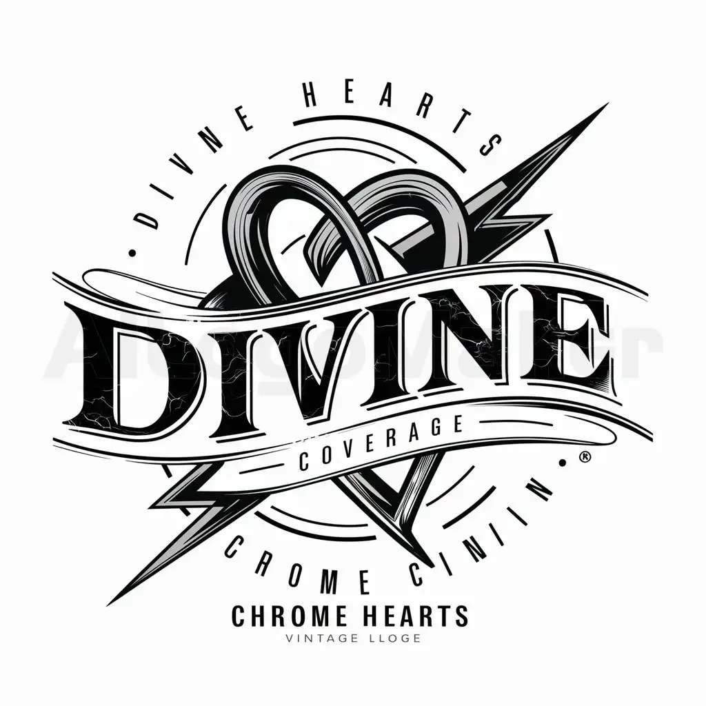 a logo design,with the text "DIVINE COVERAGE", main symbol: Vintage-style logo/sweatshirt design for our brand, "DIVINE COVERAGE" . The logo should incorporate abstract elements inspired by the aesthetic of the brand 'Chrome Hearts'. Additionally, the brand name should appear seamlessly incorporated as a part of the logo design itself. Understand the brand 'Chrome Hearts'. (Already in English, so no translation is needed.),complex,be used in 0 industry,clear background