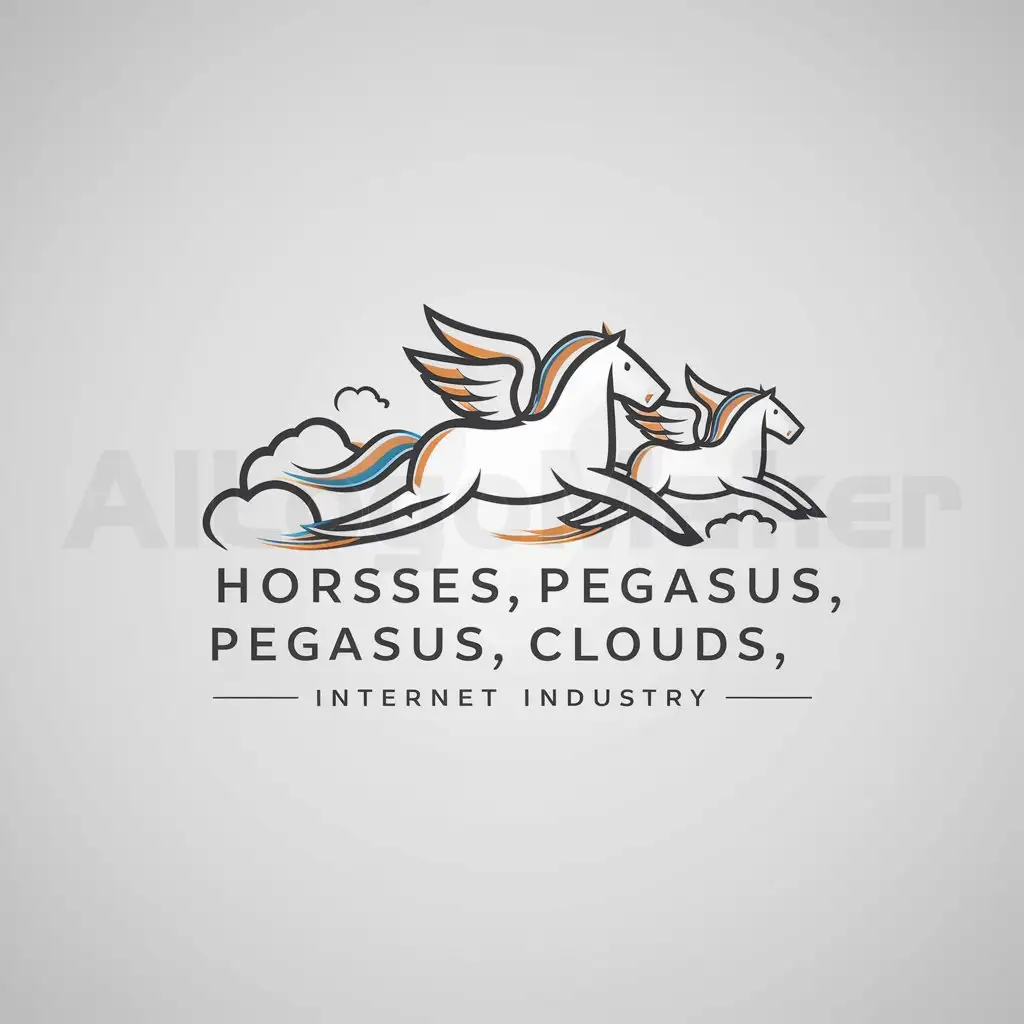 a logo design,with the text "Horses, pegasus, pegasus and clouds", main symbol:Horses, pegasus, pegasus and clouds,Minimalistic,be used in Internet industry,clear background