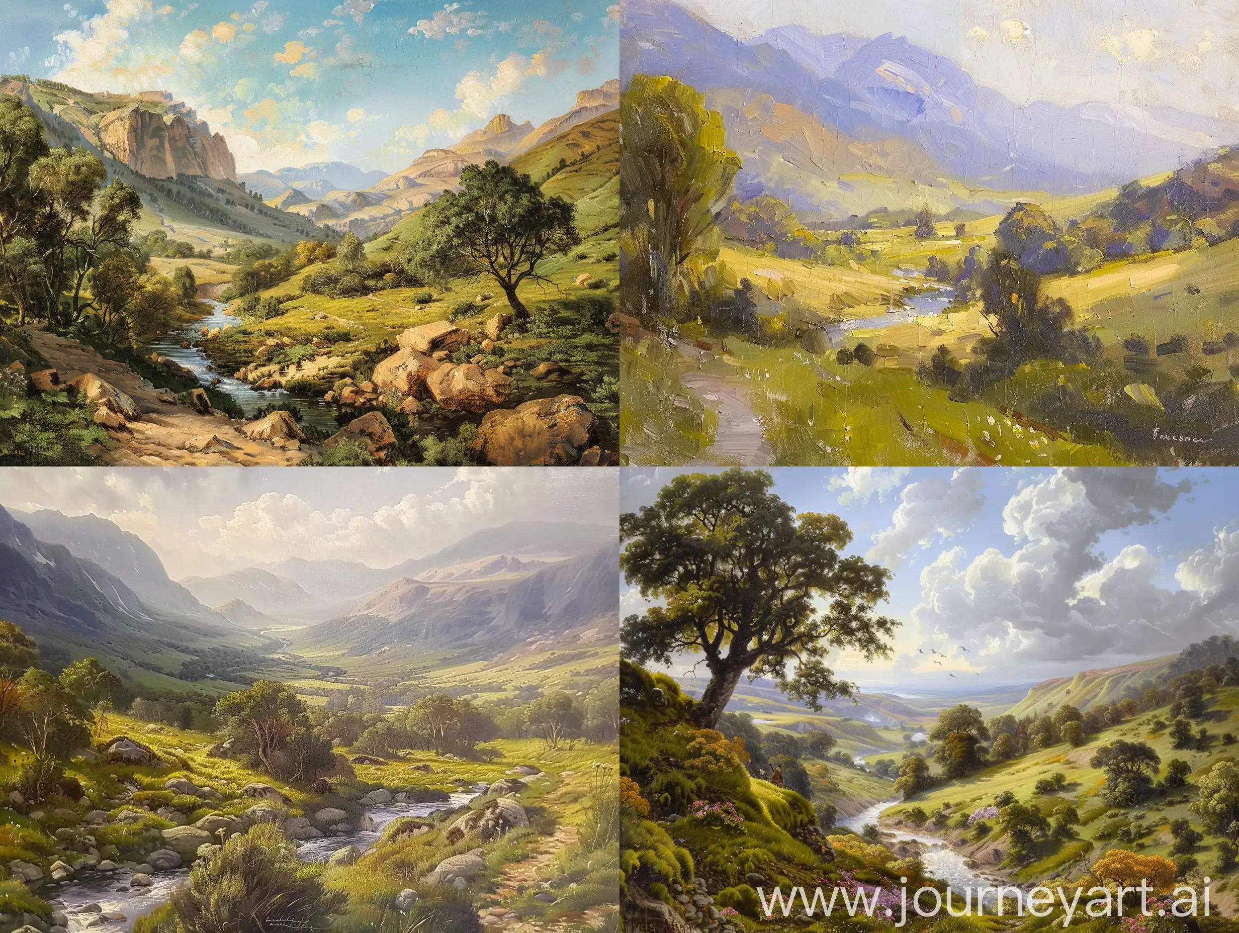 4k, painting of pollesian valley with river
