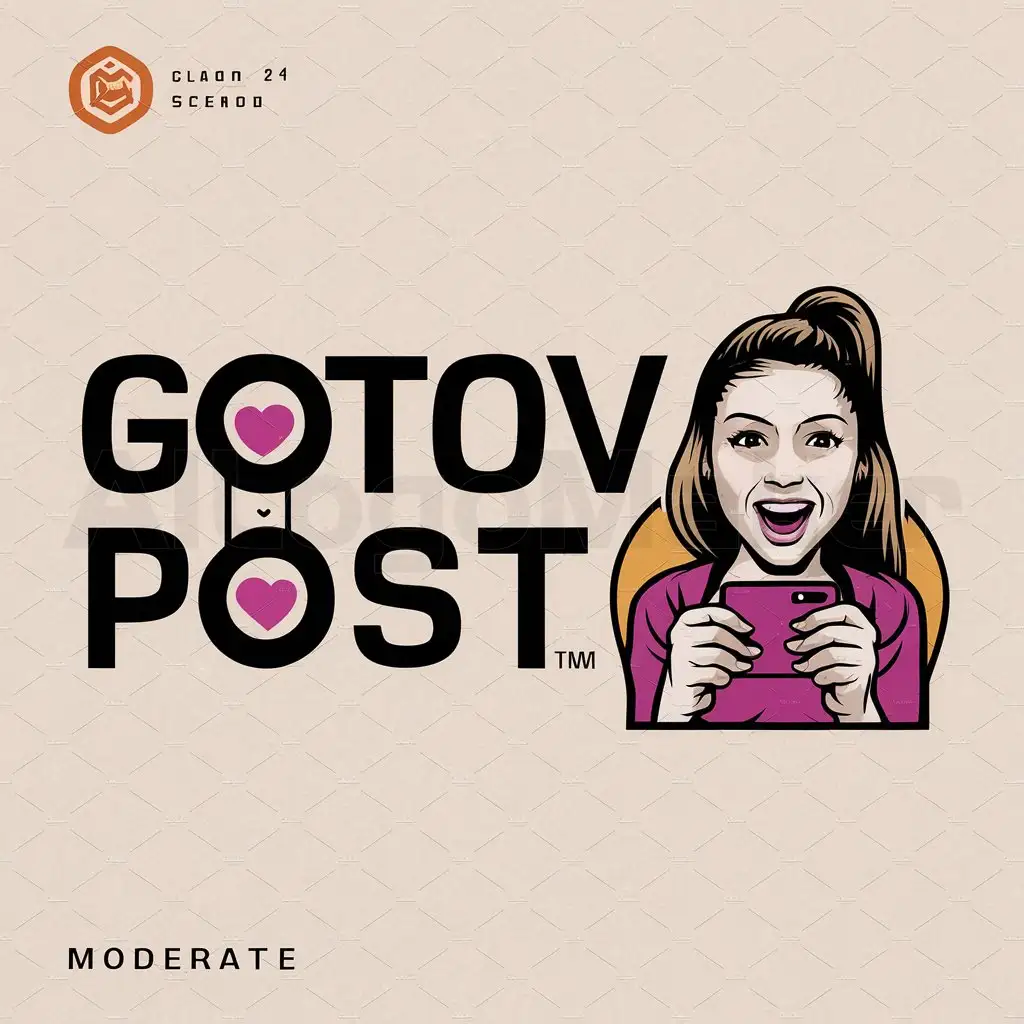 a logo design,with the text "GOTOV POST", main symbol:smartphone, girl, likes,Moderate,clear background