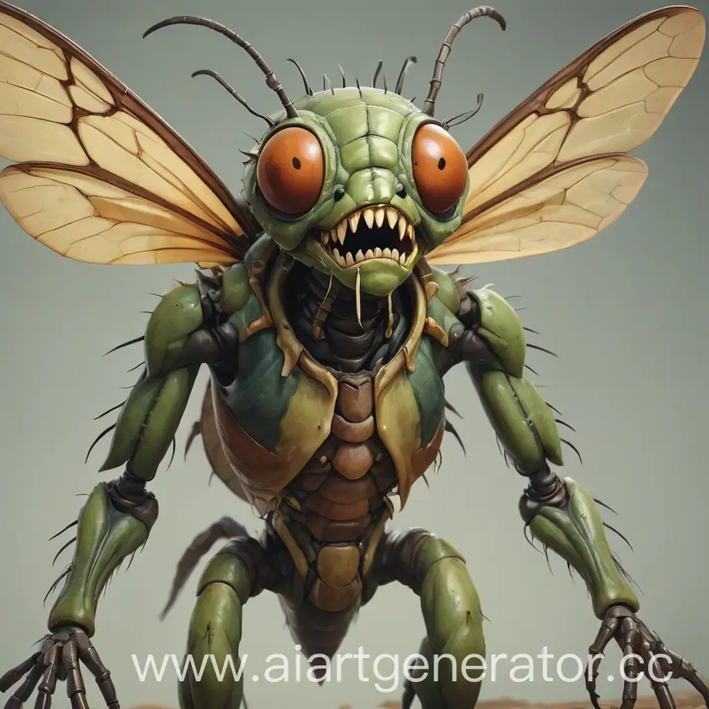 нарисуй портрет в полный рост человеко подобного насекомого в детальном комиксном стиле, у этого монстра должны быть жучьи челюсти
