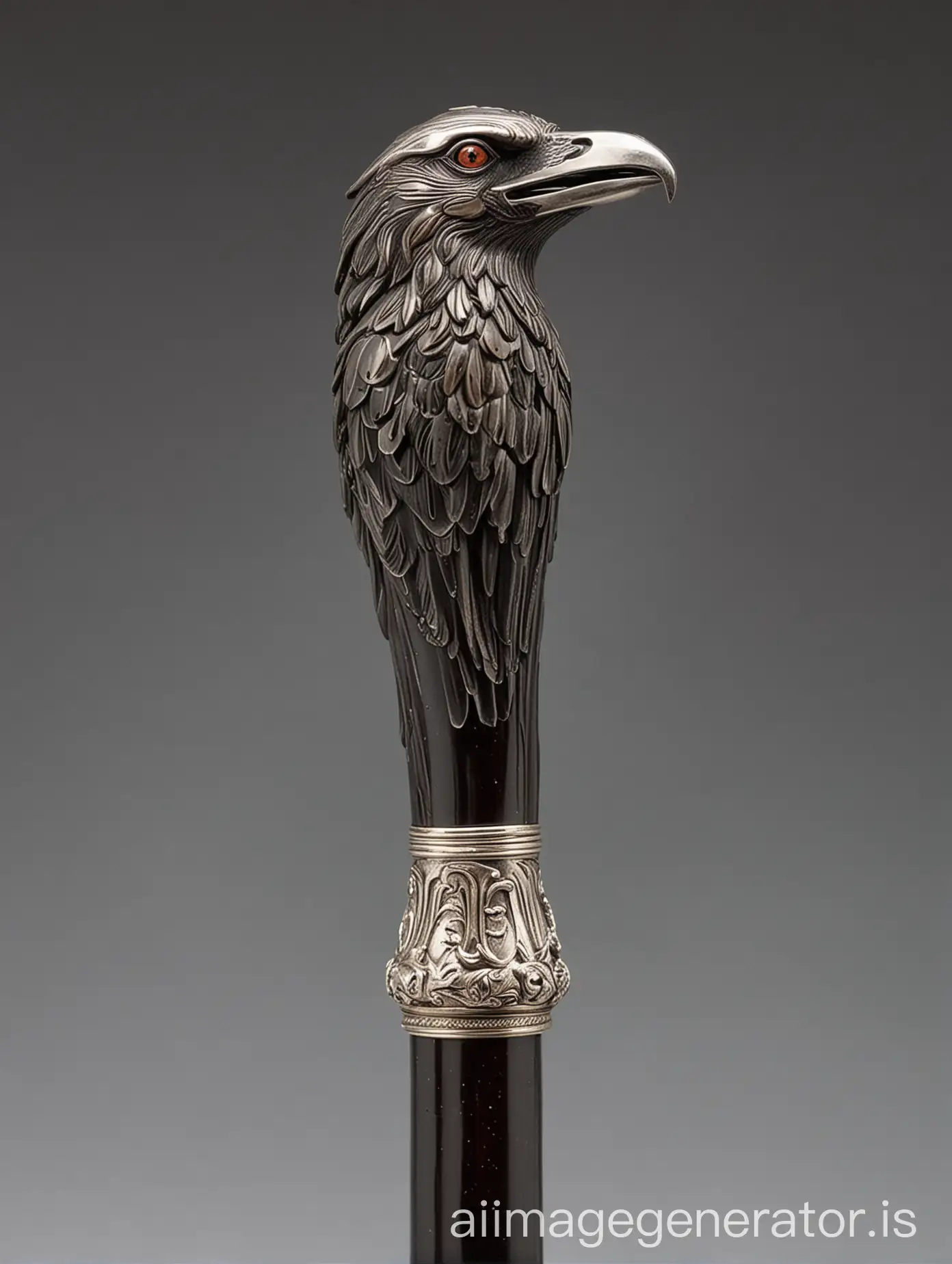 gentleman's cane with a silver crow's head handle