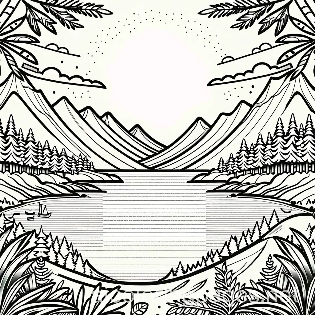 summer camp, Coloring Page, black and white, line art, white background, Simplicity, Ample White Space