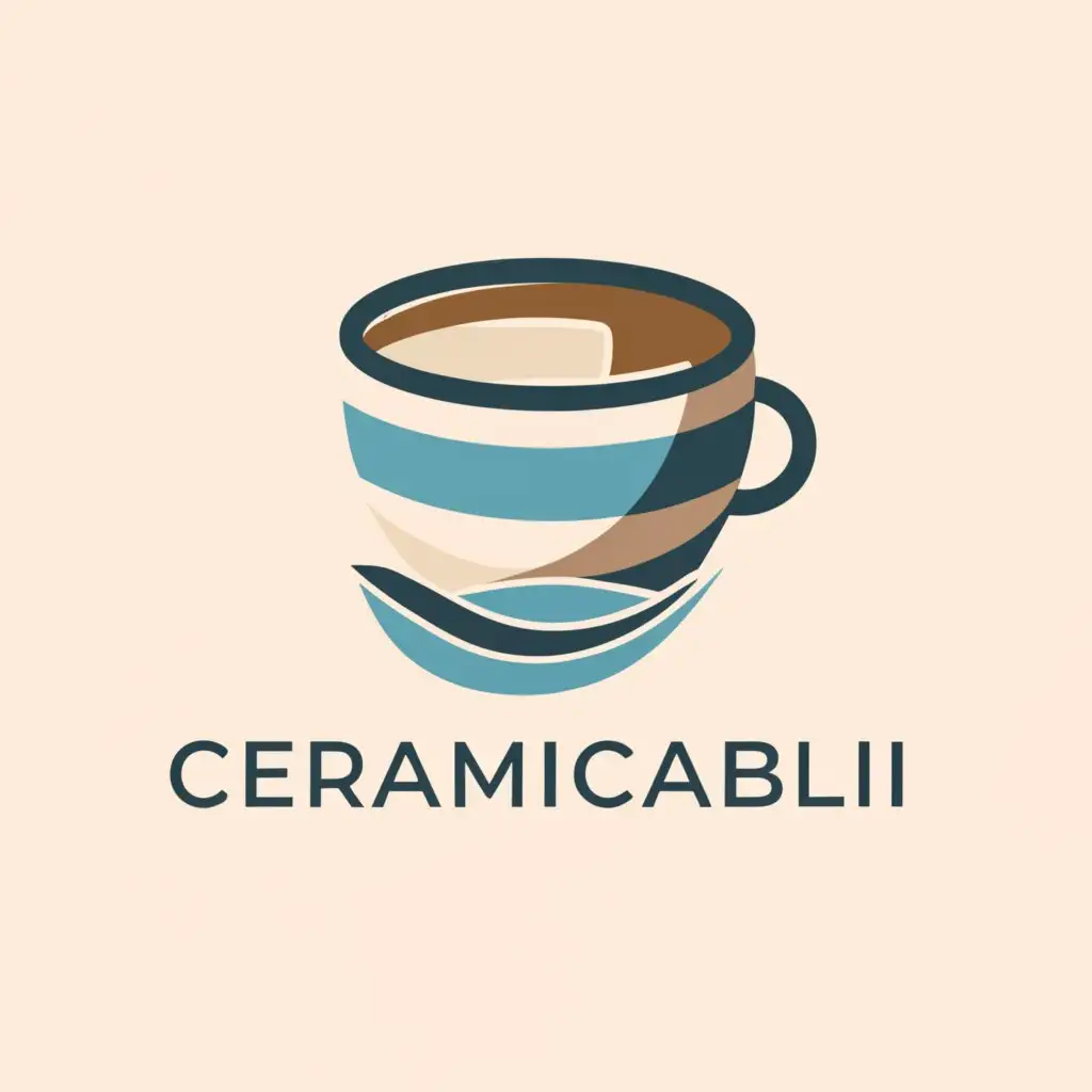 a logo design,with the text "CeramicAbili", main symbol:logo cup that recalls the colors of the sea and the sand,Minimalistic,be used in Others industry,clear background