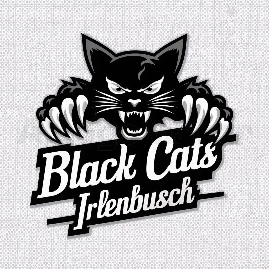 a logo design,with the text "Black Cats Irlenbusch", main symbol:Black Cats aggressive,Moderate,be used in Sports Fitness industry,clear background