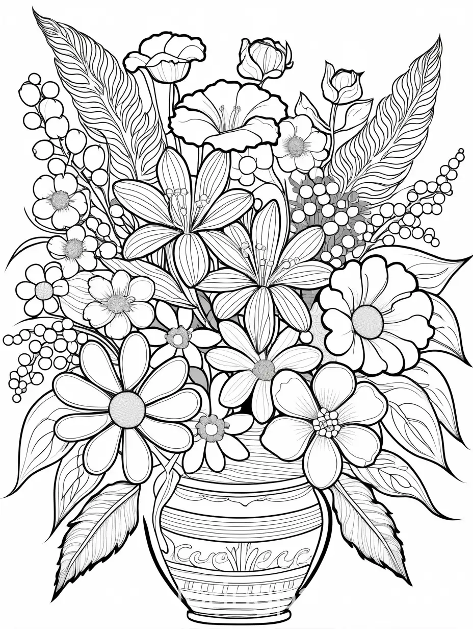 African-Flowers-Bouquet-Coloring-Page-with-Ample-White-Space