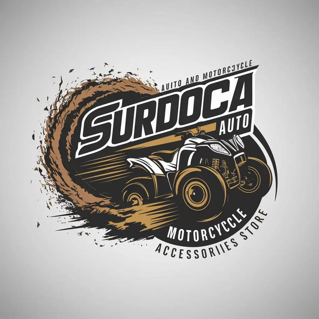 LOGO-Design-For-Surdoca-Auto-And-Motorcycle-Accessories-Store-ATV-Inspired-Emblem-of-Speed-and-Adventure