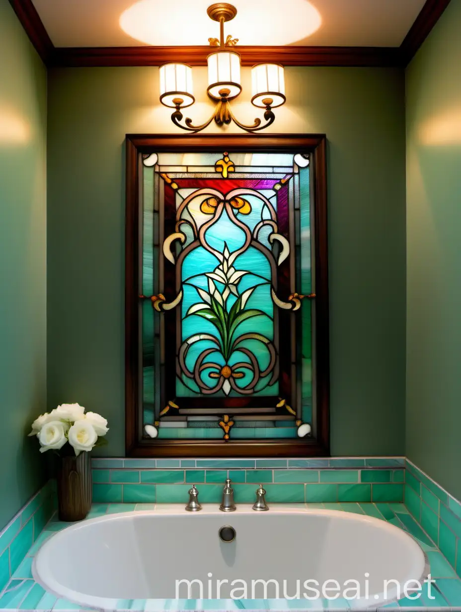 Bathroom Cabinets Decorated with Tiffany Stained Glass Art