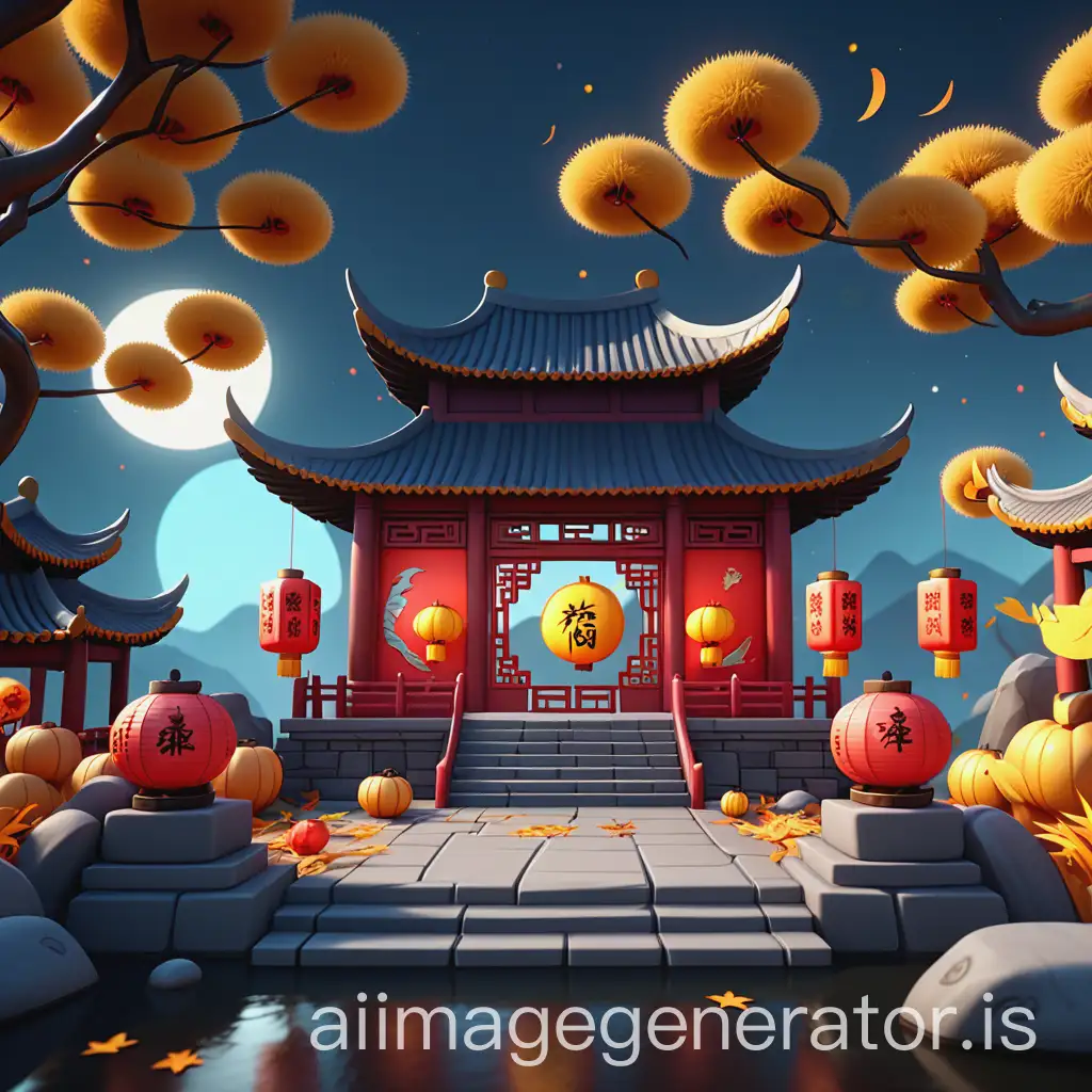 ui game, Mid-Autumn chinese , style 3d cartoon, smooth, high quality, 8K Ultra HD