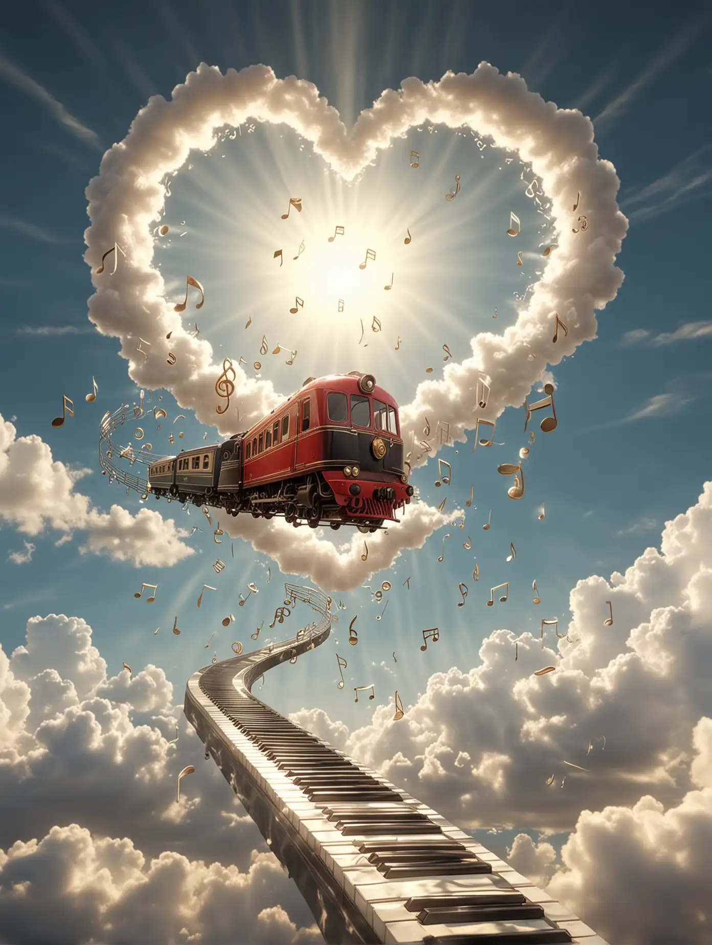 HeartShaped Train with Musical Notes in Clouds
