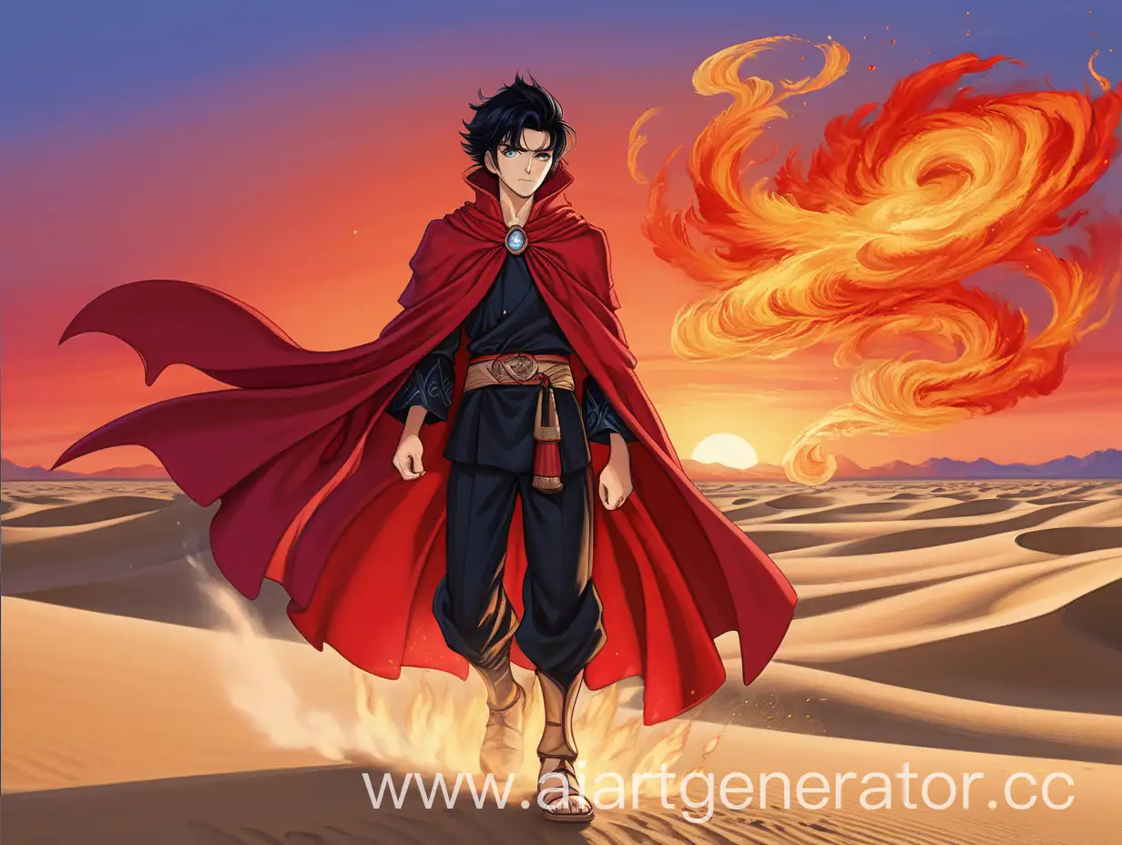 Anime-Desert-Prince-Conjuring-Fire-in-Sunset-Dunes