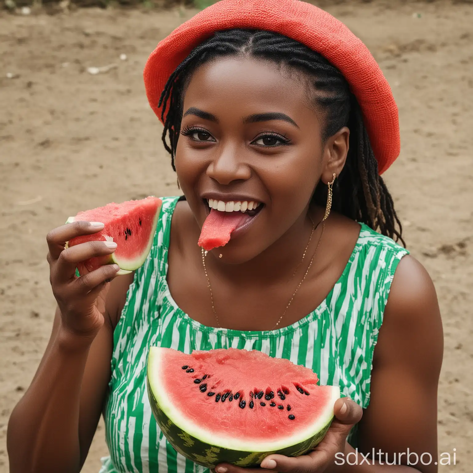 African-Pop-Singer-Enjoying-Fresh-Watermelon-Snack