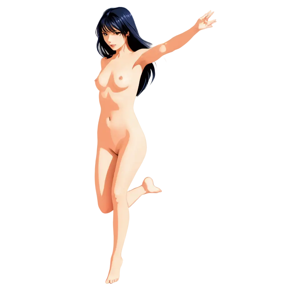 Naked woman with seductive movement. Anime style