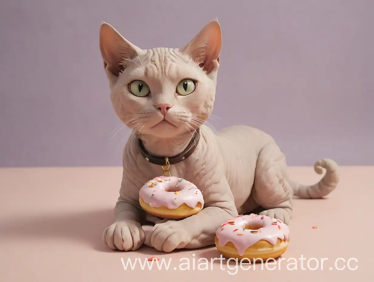 кот сфинкс с мохитным пончиком