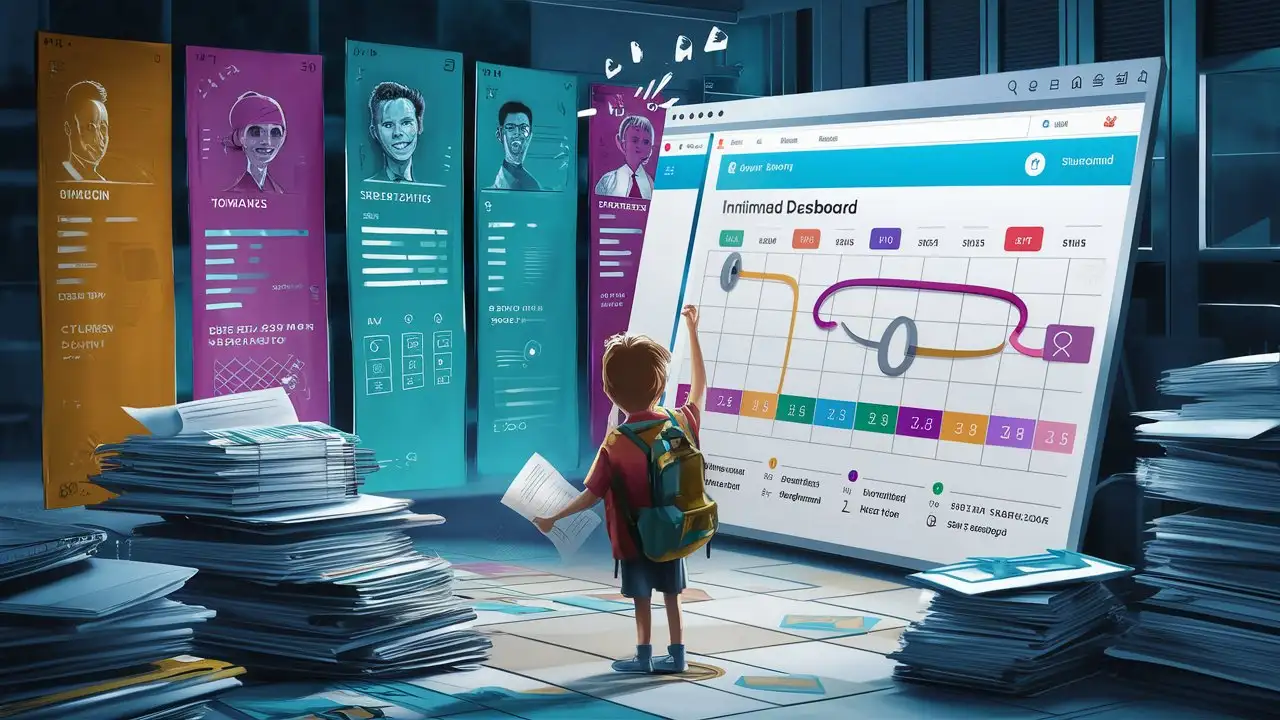 Show how a web application can simplify the process of student data management for schools, cutting months of paperwork to days