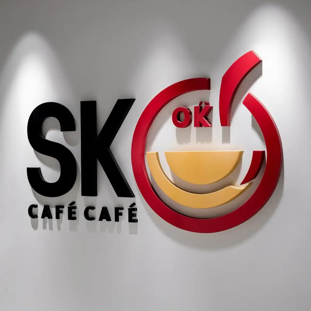a logo design,with the text "SK", main symbol:Cafe red and yellow,Moderate,clear background