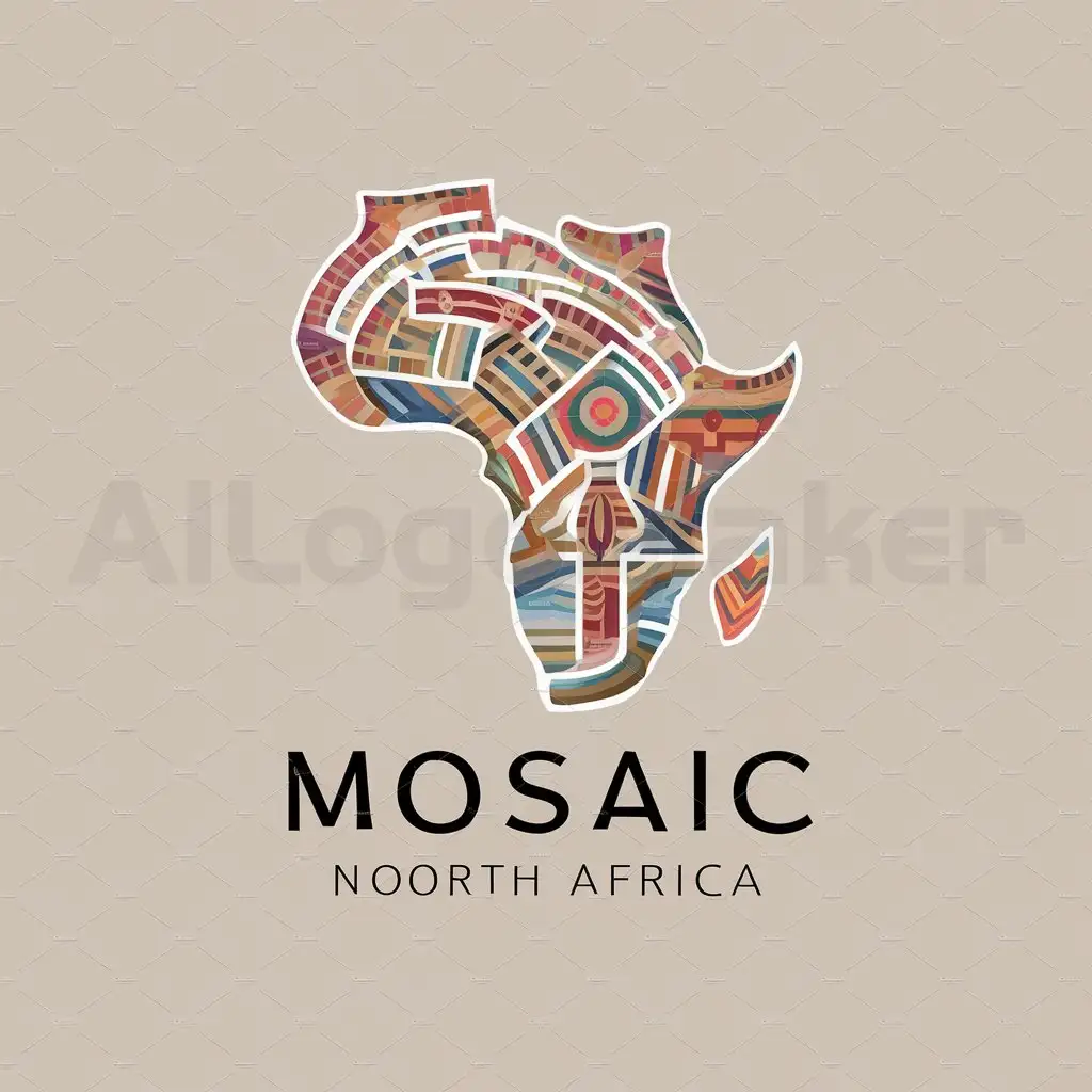 a logo design,with the text "Mosaic North Africa", main symbol:africa shape in roman mosaic form,Moderate,be used in Travel industry,clear background