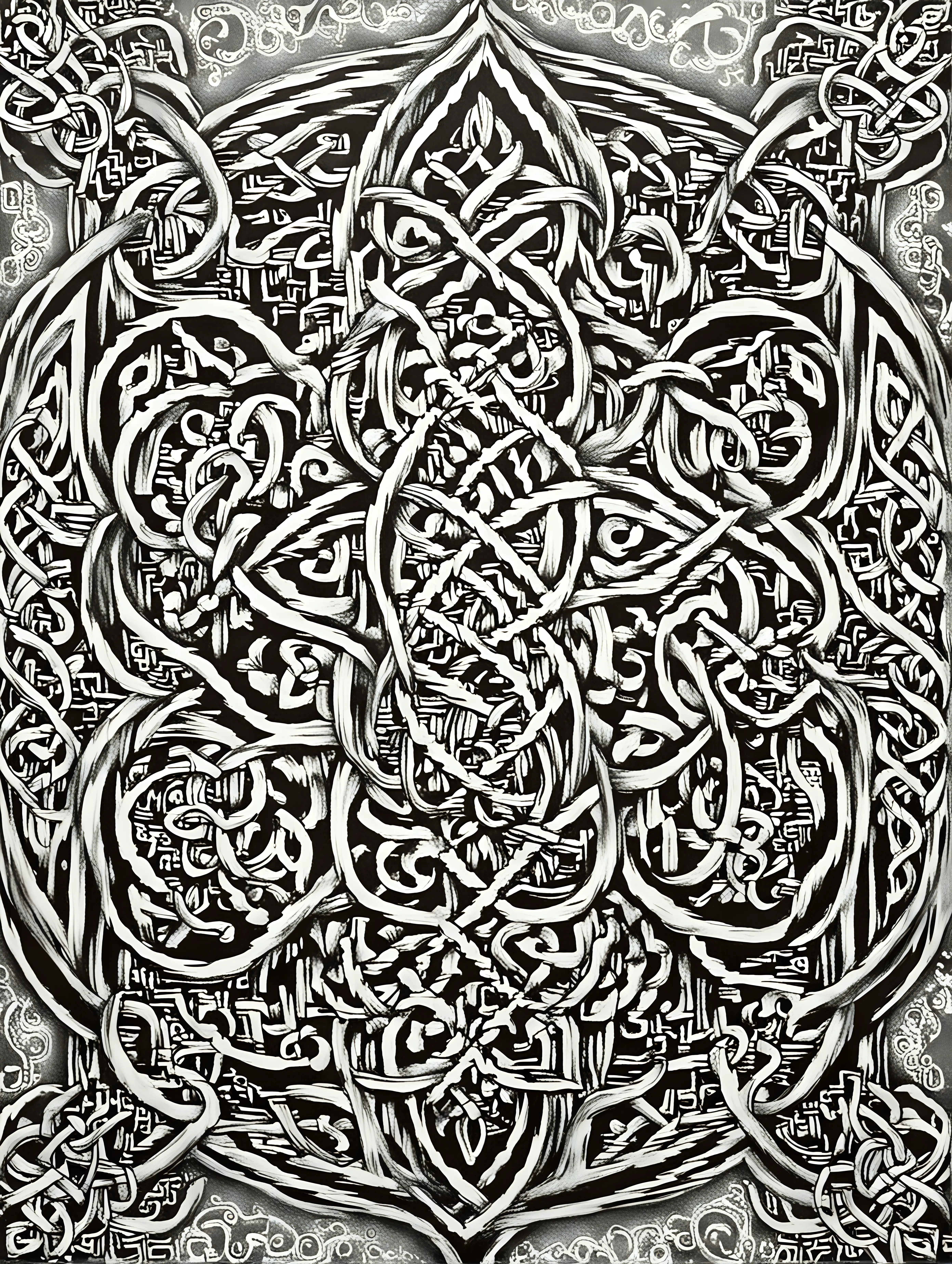 Symmetrical Celtic Knot and Henna Patterns on Flower Background